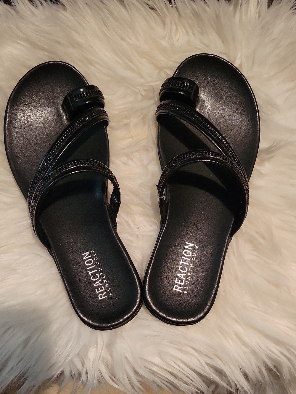 Reaction Kenneth Cole Black Slide Sandals with Beaded Straps